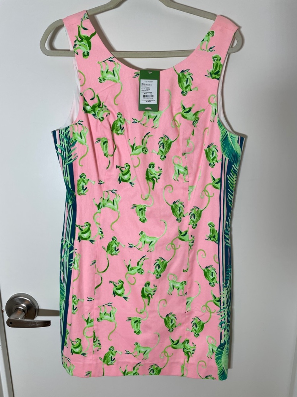 NWT Lilly Pulitzer Pink Mini Dress with Green Monkey Print Mila Shift 14